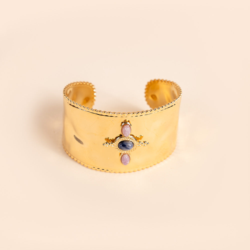 BRACCIALE RIGIDO MARTELLATO SPESSO CON PARTICOLARE IN PIETRE