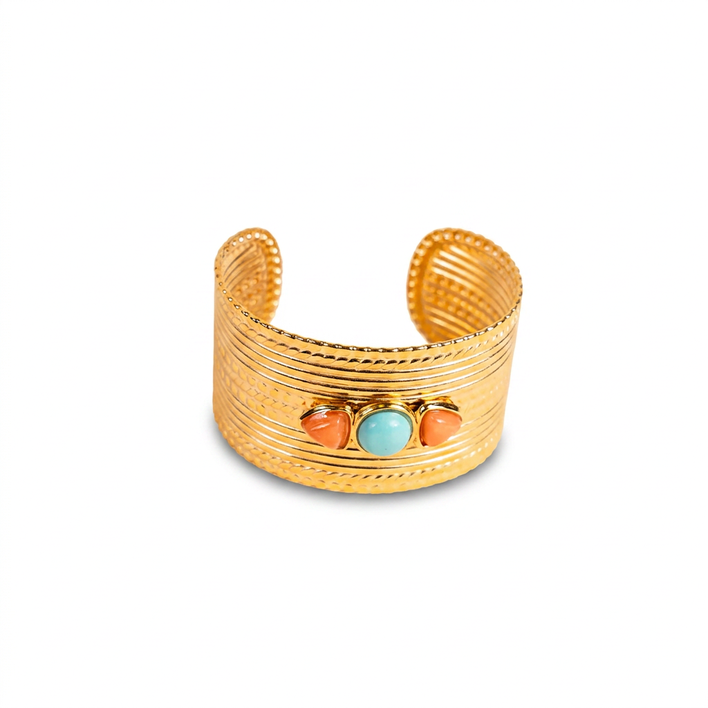 RIGID BRACELET WORKED WITH CENTRAL STONE DETAILS
