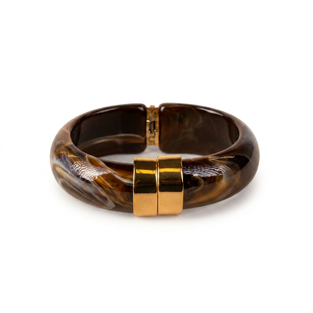 MARBLED RESIN RIGID BRACELET WITH SPRING CLASP