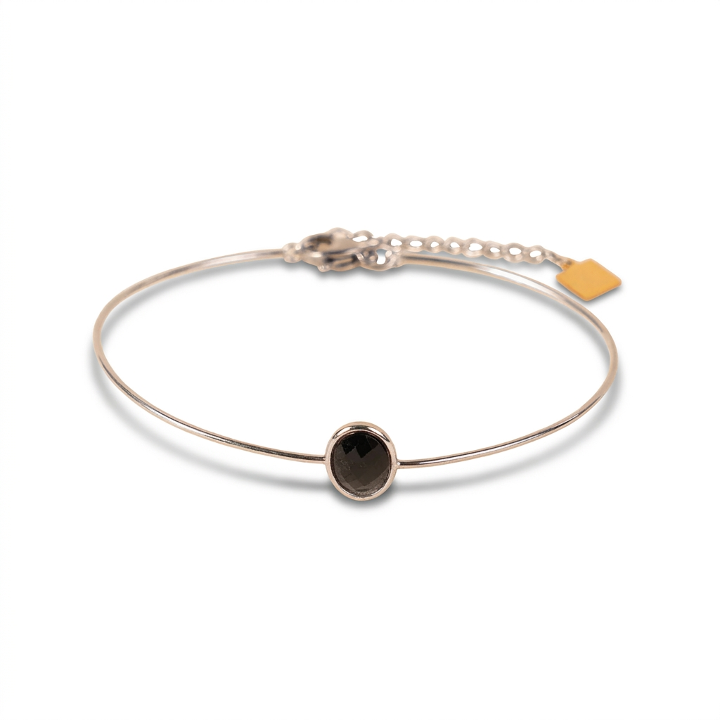 BRACCIALE RIGIDO FINO CON PIETRA OVALE CENTRALE