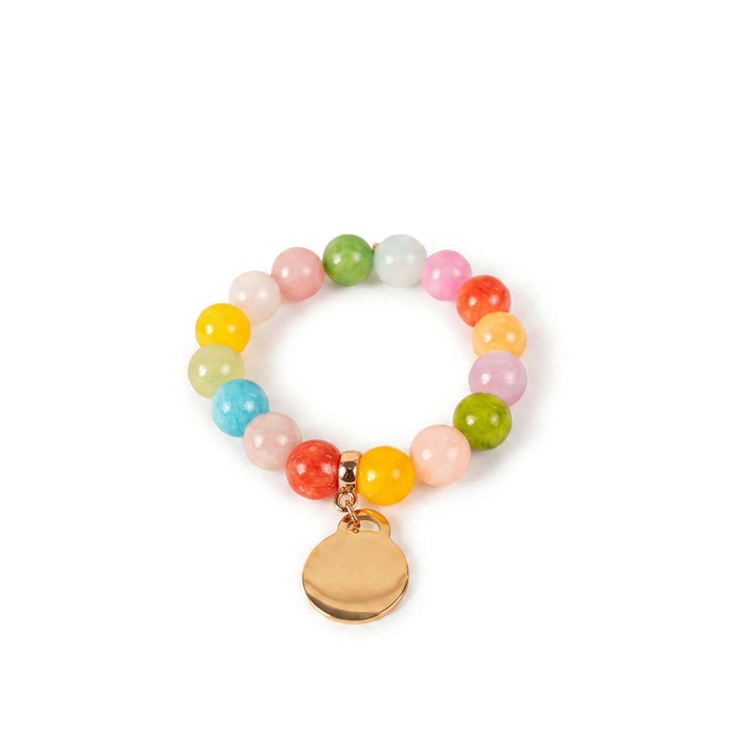 ELASTIC BRACELET WITH COLORED STONES AND PENDANT