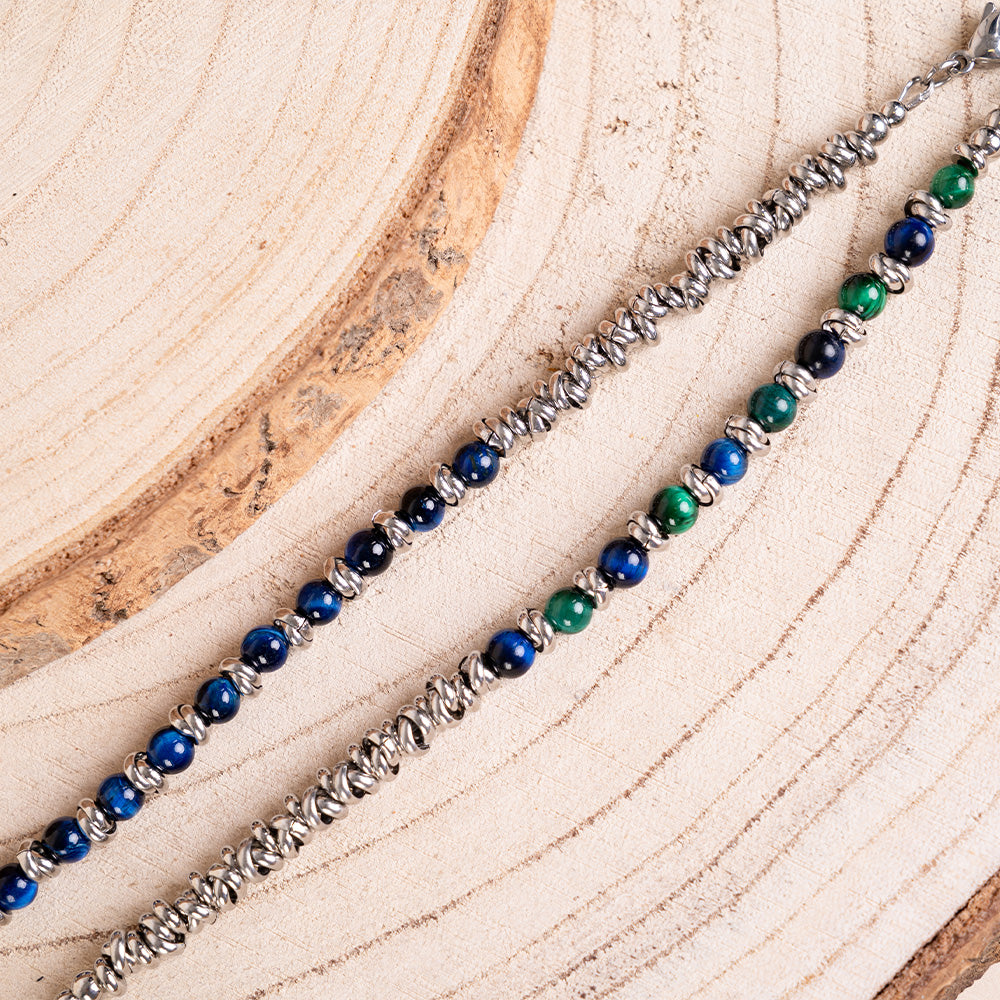 BRACCIALE CON PIETRE DURE COLORATE E ANELLI INTRECCIATI
