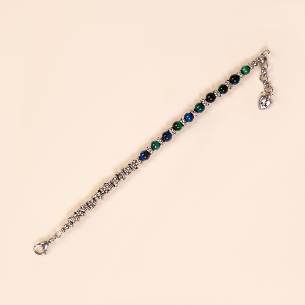 BRACCIALE CON PIETRE DURE COLORATE E ANELLI INTRECCIATI