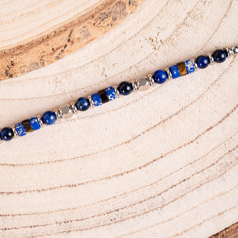 BRACCIALE CON PIETRE DURE E INSERTI IN ACCIAIO