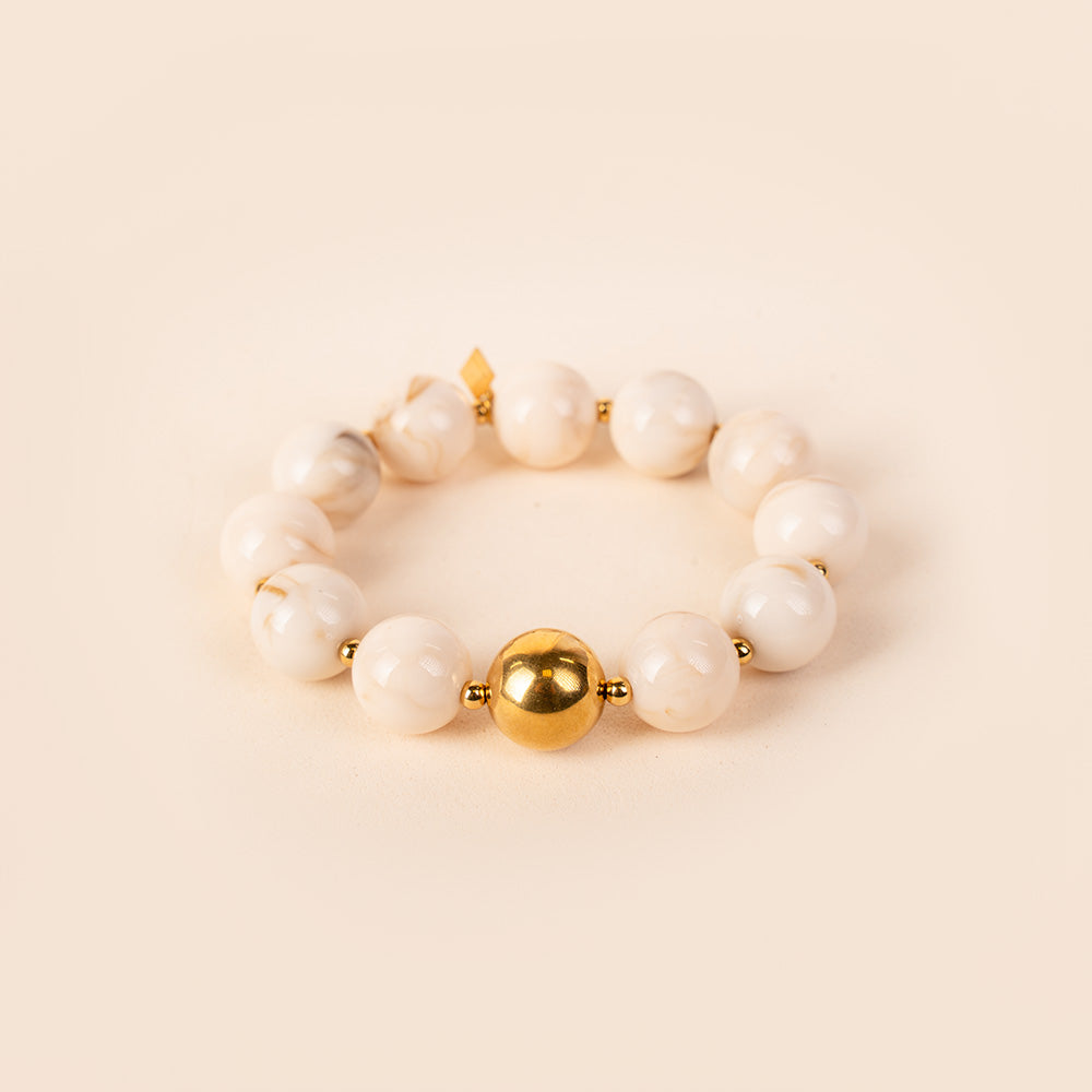 BRACCIALE ELASTICO CON SFERE MARMOREE E METALLICHE