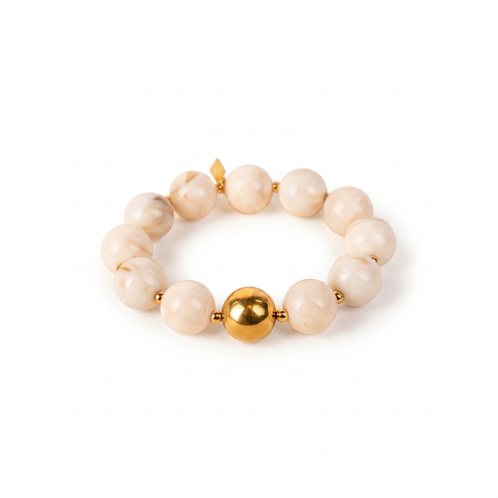 BRACCIALE ELASTICO CON SFERE MARMOREE E METALLICHE