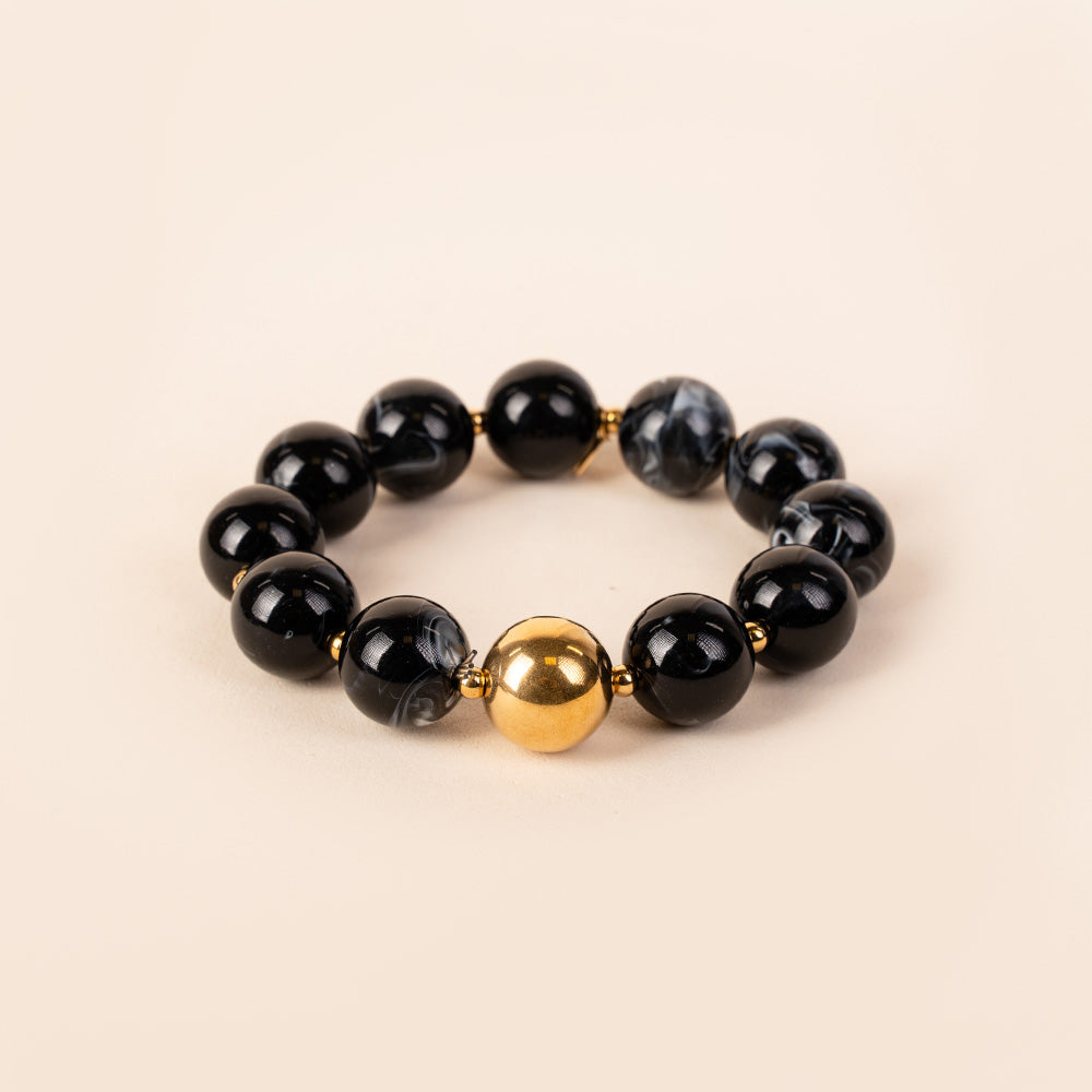 BRACCIALE ELASTICO CON SFERE MARMOREE E METALLICHE