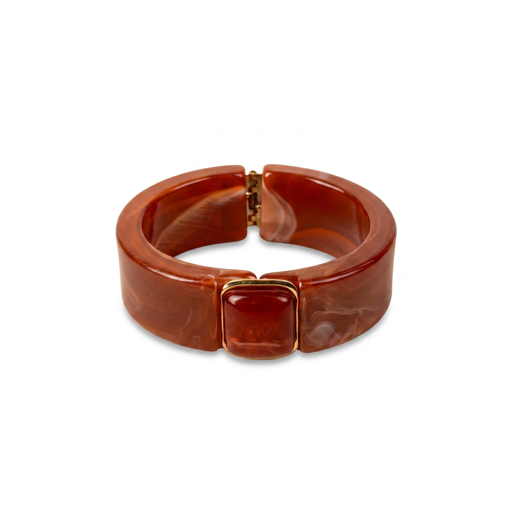 BRACCIALE RIGIDO IN RESINA CON APERTURA A MOLLA E PIETRA CENTRALE