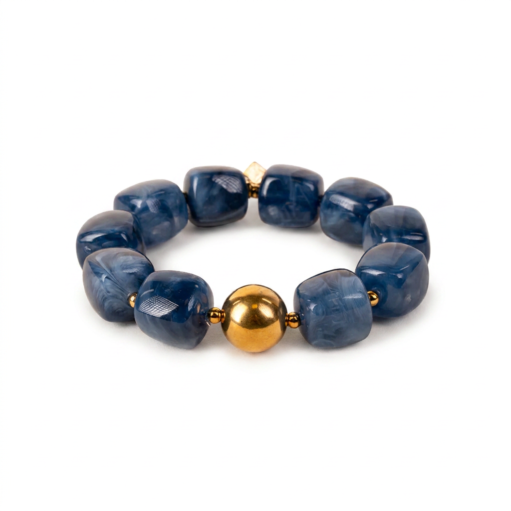 BRACCIALE ELASTICO CON SFERE QUADRATE E METALLICHE