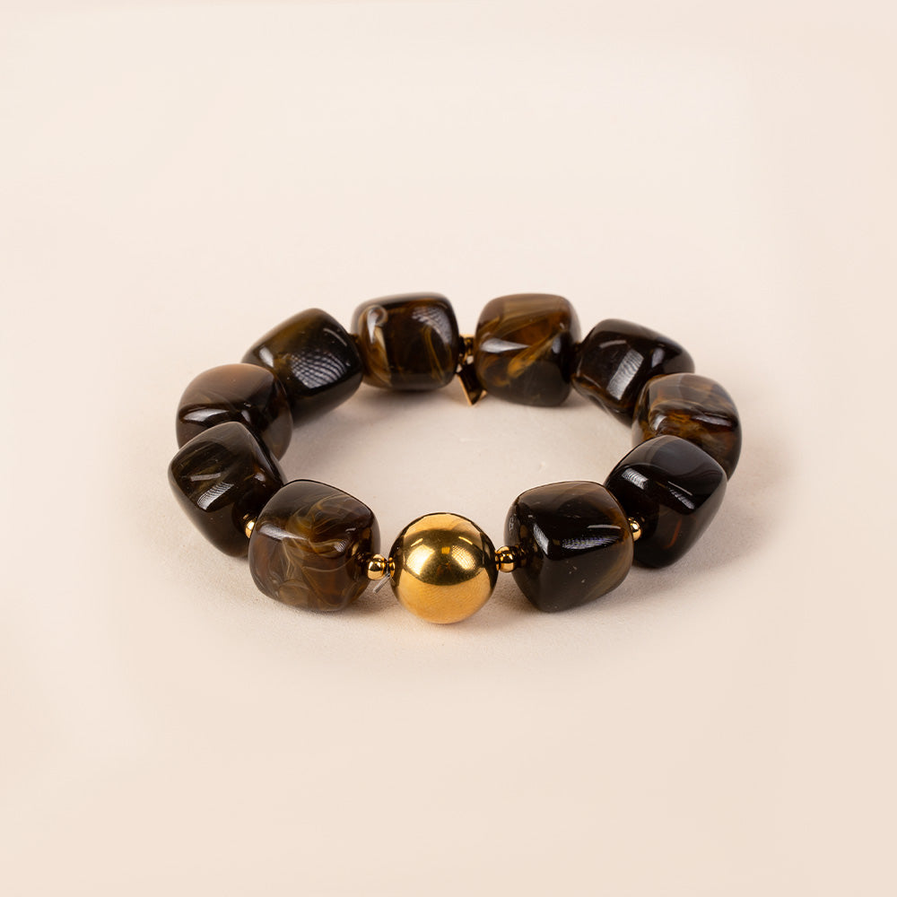 BRACCIALE ELASTICO CON SFERE QUADRATE E METALLICHE