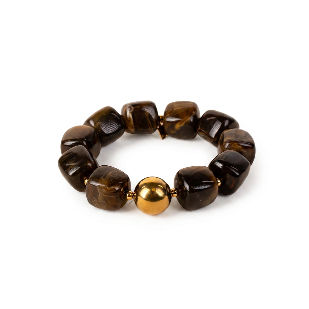 BRACCIALE ELASTICO CON SFERE QUADRATE E METALLICHE