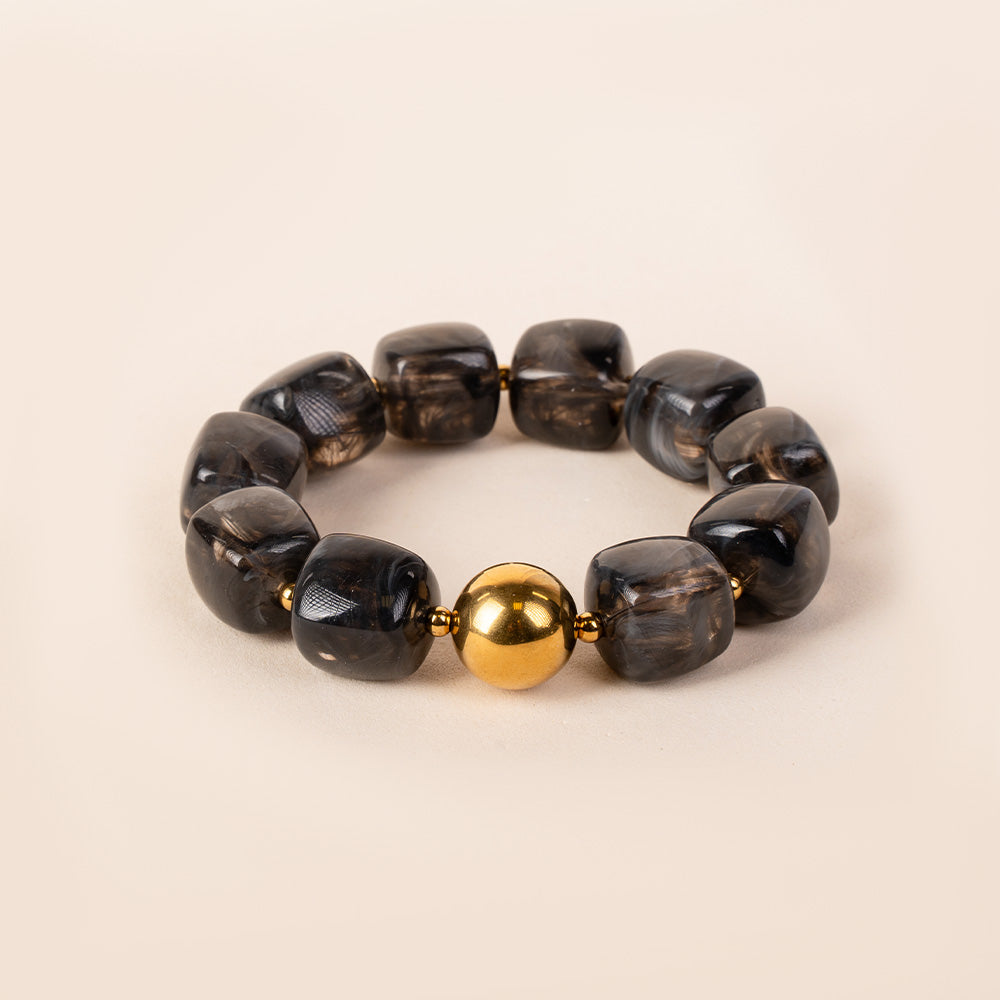 BRACCIALE ELASTICO CON SFERE QUADRATE E METALLICHE