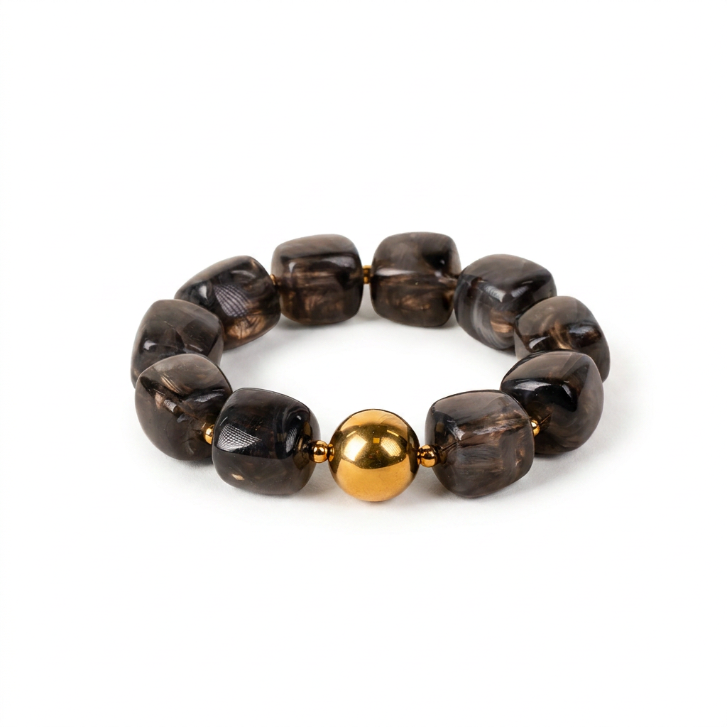 BRACCIALE ELASTICO CON SFERE QUADRATE E METALLICHE