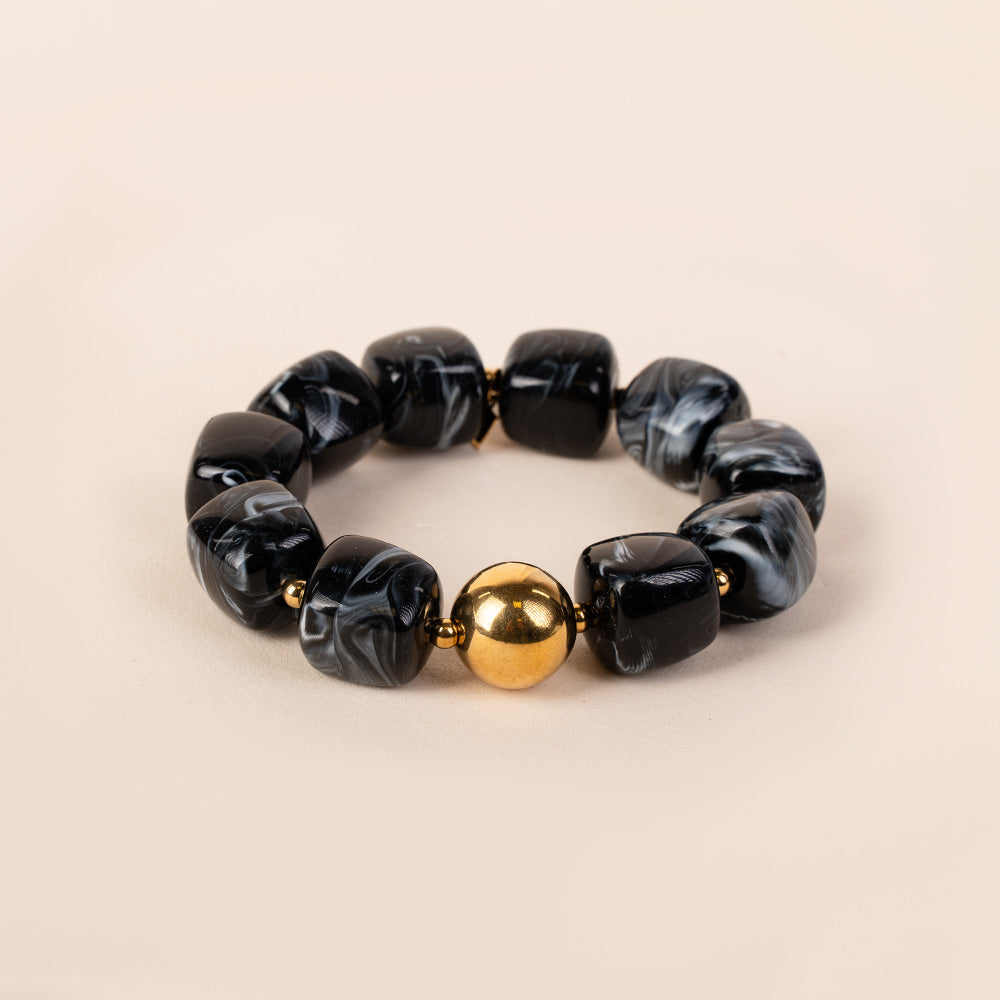 BRACCIALE ELASTICO CON SFERE QUADRATE E METALLICHE