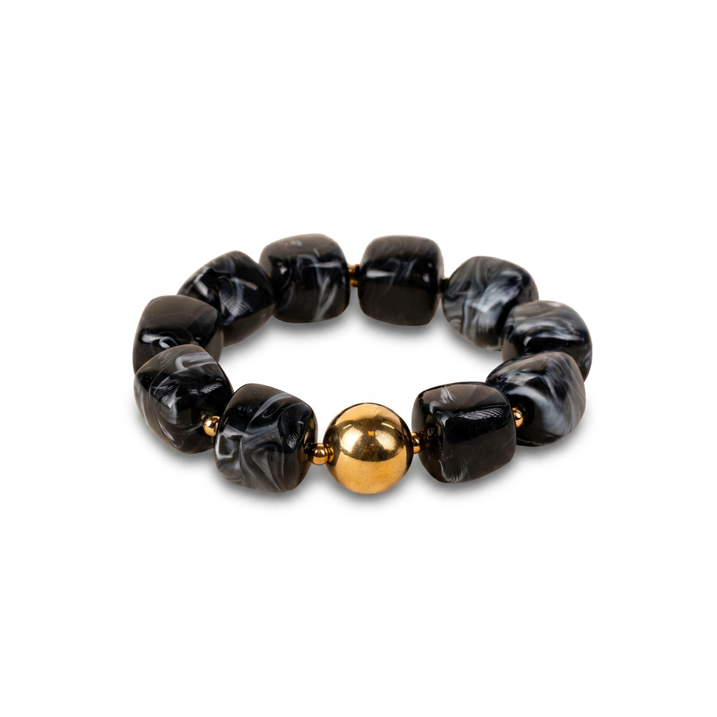 BRACCIALE ELASTICO CON SFERE QUADRATE E METALLICHE
