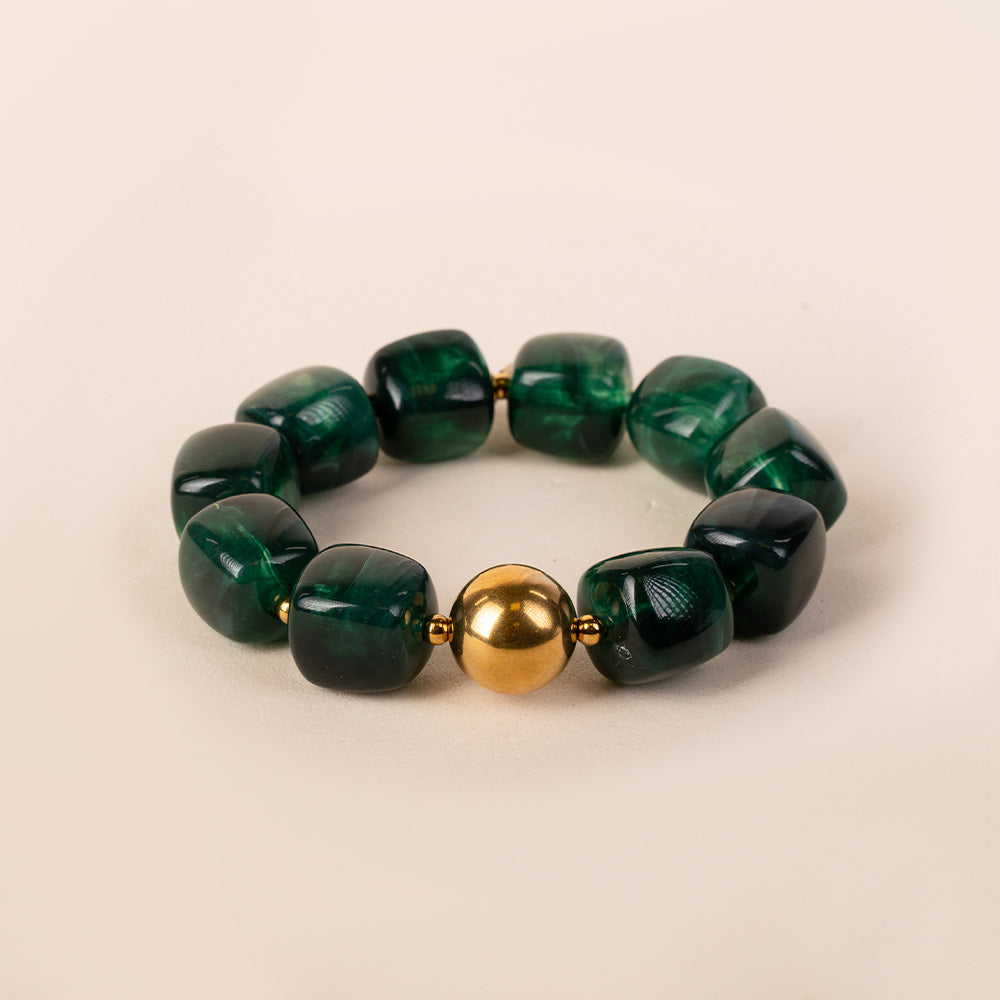 BRACCIALE ELASTICO CON SFERE QUADRATE E METALLICHE