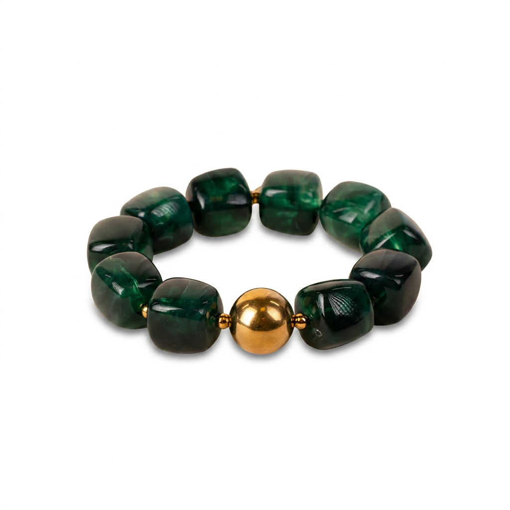 BRACCIALE ELASTICO CON SFERE QUADRATE E METALLICHE