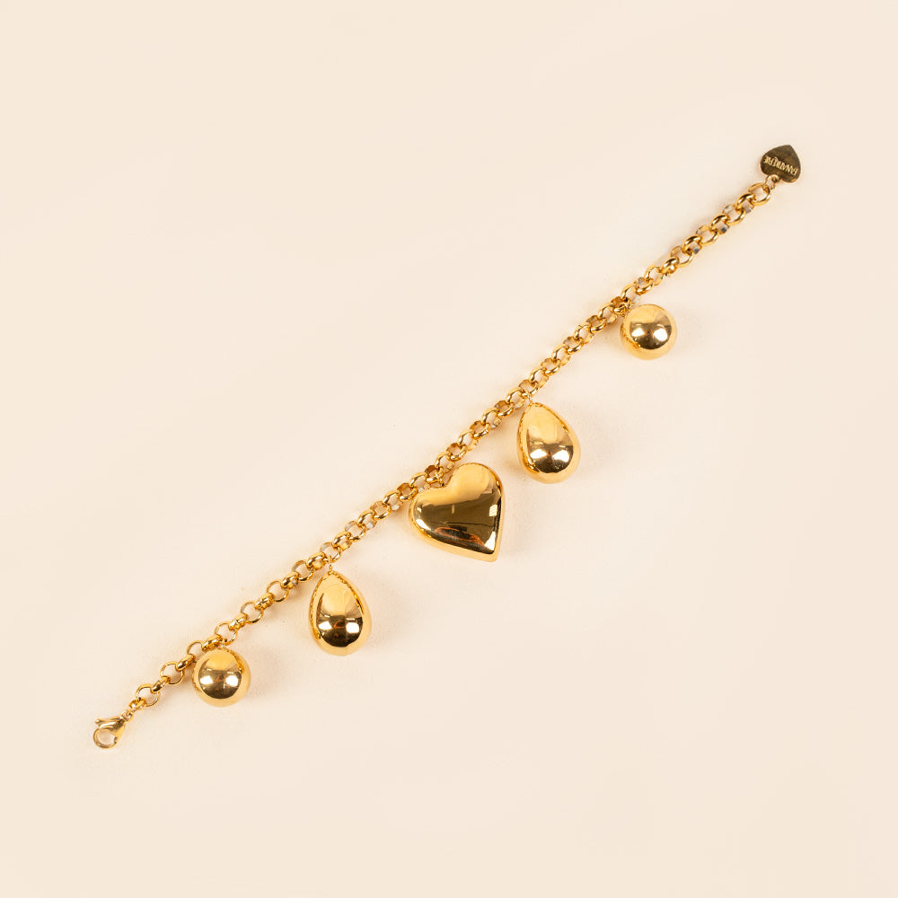 BRACCIALE CON GOCCE SFERE E CUORE CENTRALE