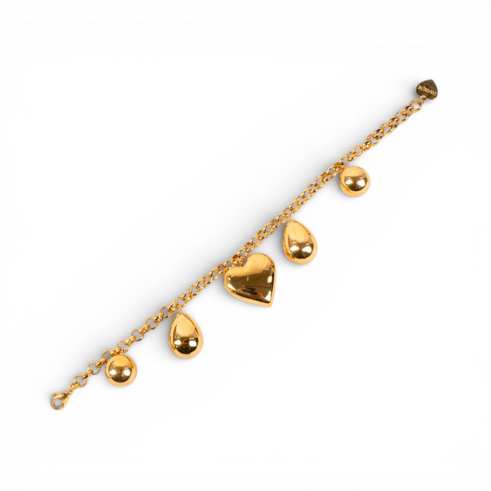 BRACCIALE CON GOCCE SFERE E CUORE CENTRALE