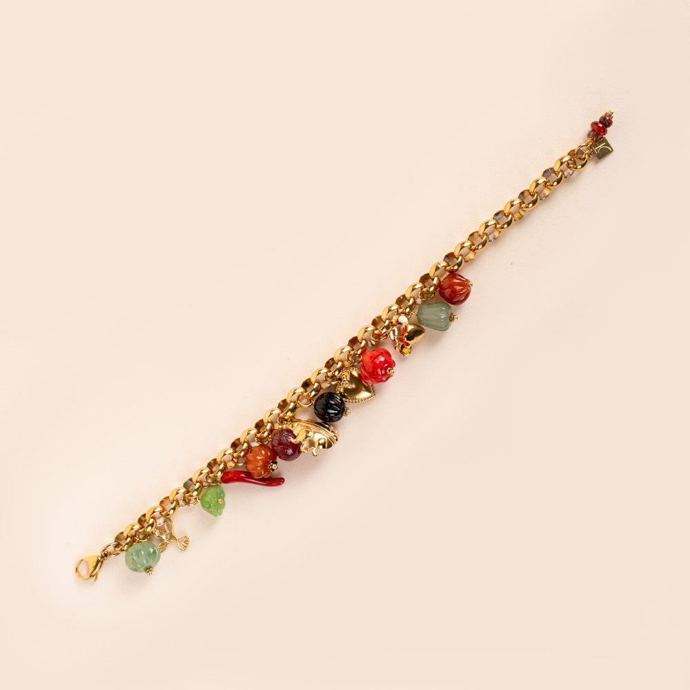BRACCIALE CON CHARM COLORATI E COCCINELLA CENTRALE