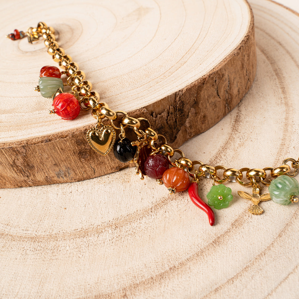 BRACCIALE CON CHARM COLORATI E COCCINELLA CENTRALE