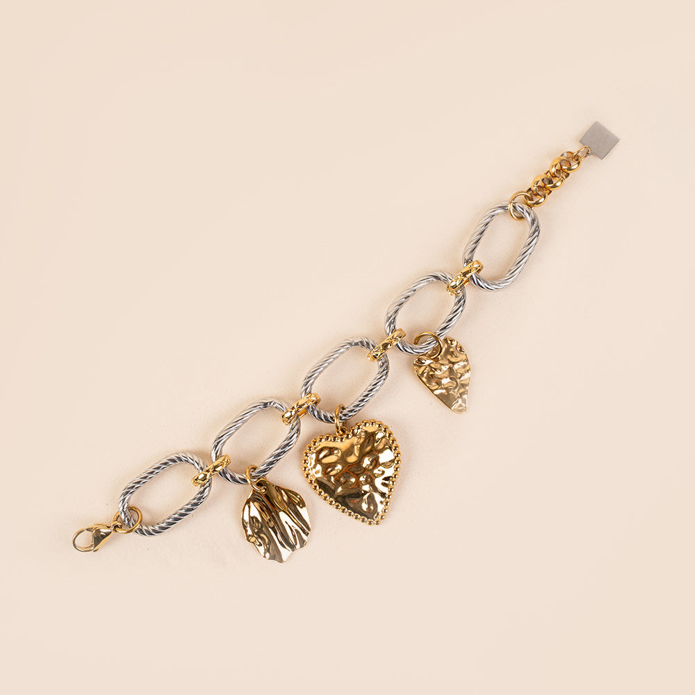 BRACCIALE A CATENA CON CUORI PENDENTI MARTELLATI