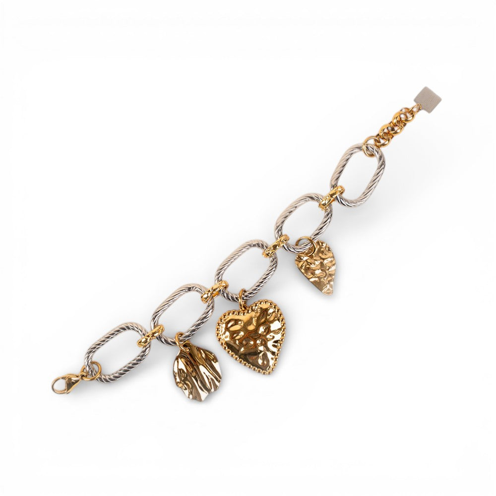 BRACCIALE A CATENA CON CUORI PENDENTI MARTELLATI