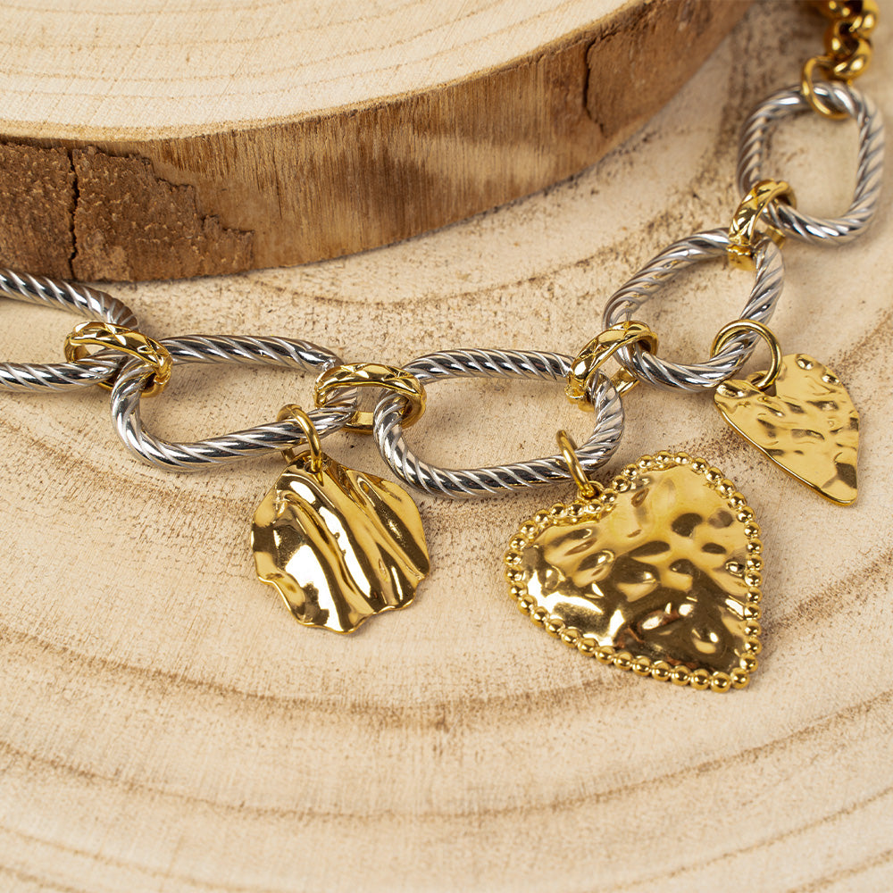 BRACCIALE A CATENA CON CUORI PENDENTI MARTELLATI