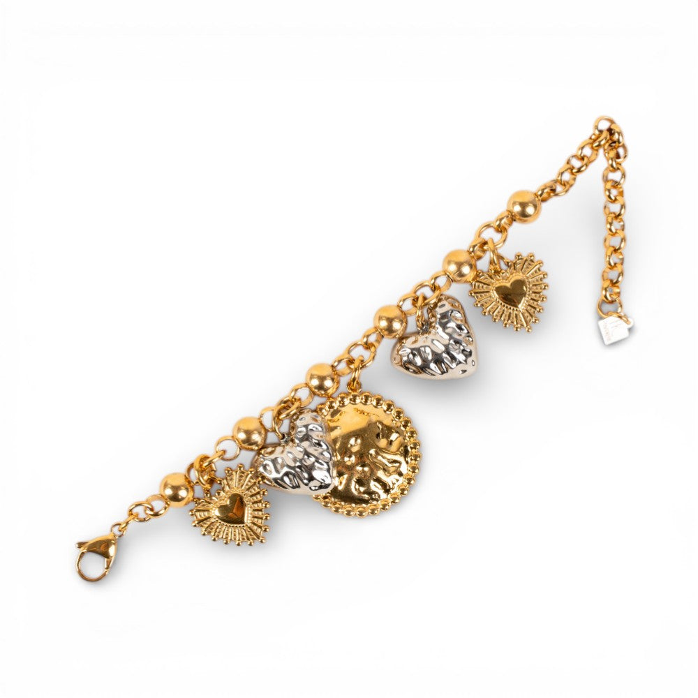 BRACCIALE A PALLINE CON PENDENTI MARTELLATI