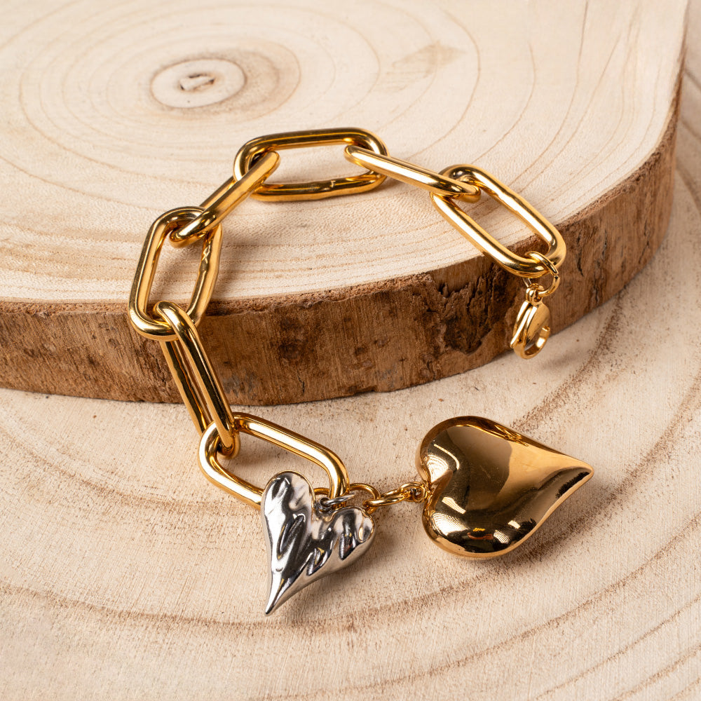 BRACCIALE A CATENA ALLUNGATA CON CUORI A CONTRASTO