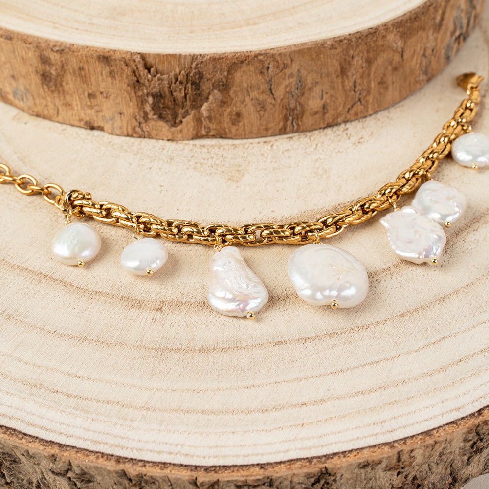 BRACCIALE A CATENA CON PENDENTI IN MADREPERLA ASIMMETRICI