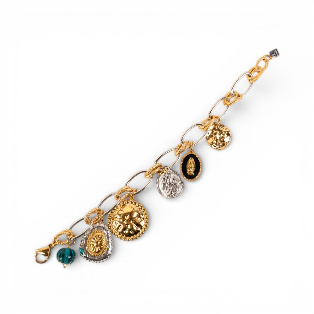 BRACCIALE A CATENA CON PENDENTI MARTELLATI E ICONA SACRA