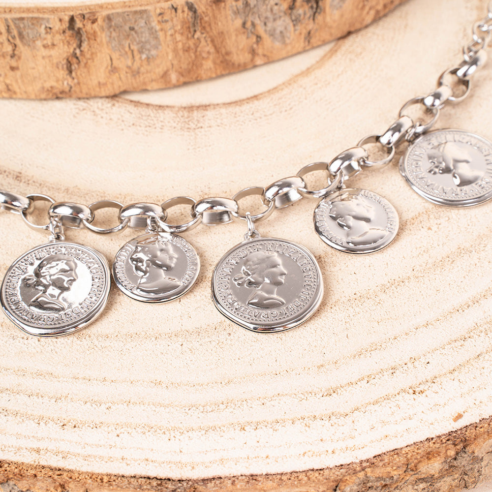 BRACCIALE A CATENA CON CINQUE MONETE PENDENTI
