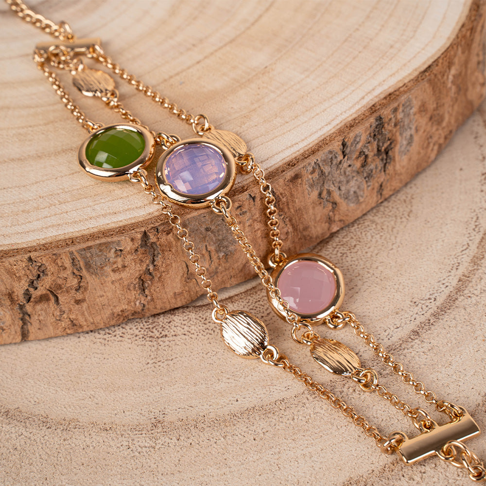 BRACCIALE MULTIFILO CON PIETRE COLORATE E PLACCHE RIGATE