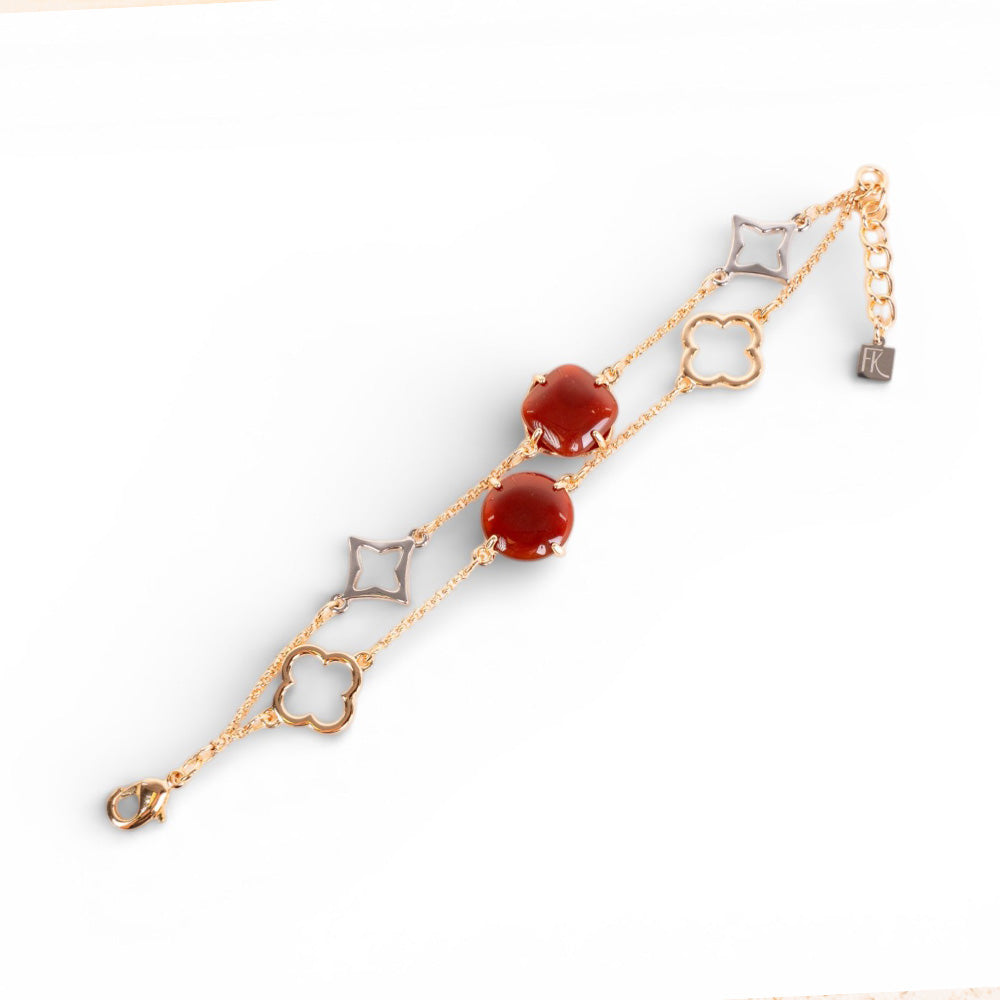 BRACCIALE A DUE FILI CON PIETRE E QUADRIFOGLI