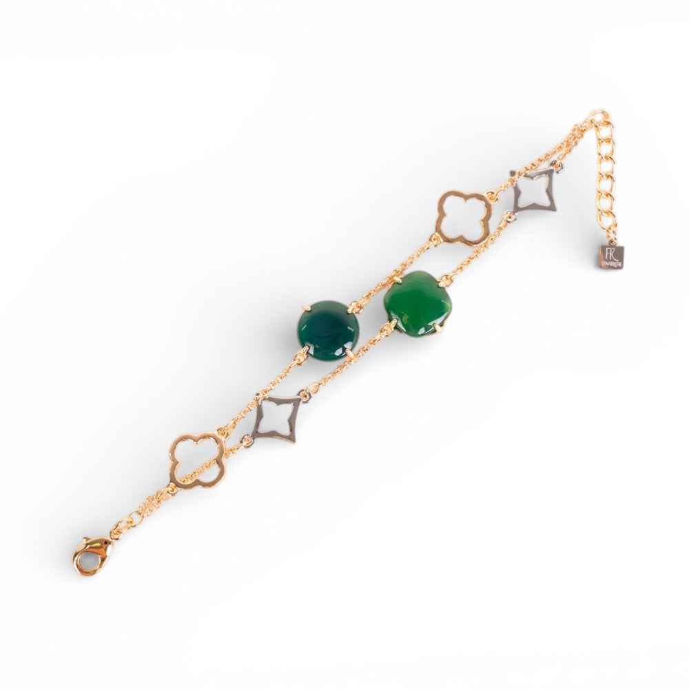 BRACCIALE A DUE FILI CON PIETRE E QUADRIFOGLI