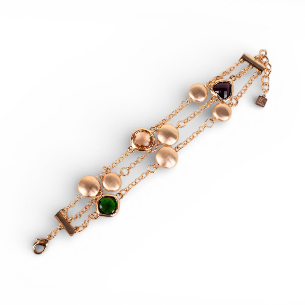 BRACCIALE A TRE FILI CON PIETRE E UNITA' SATINATE