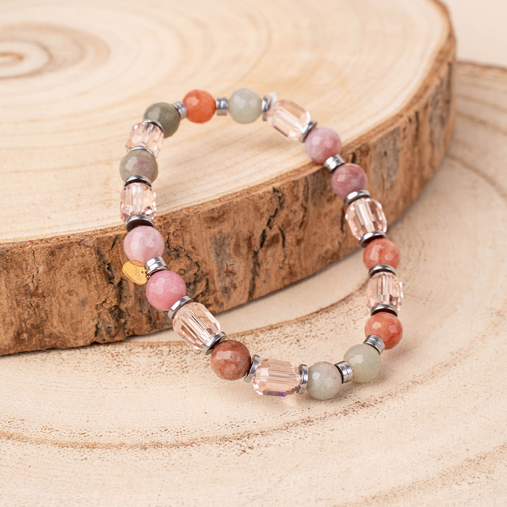 BRACCIALE ELASTICO CON SFERE SFACCETTATE E CILINDRI