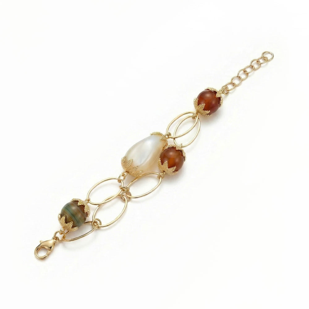 BRACCIALE A DUE FILI CON DICHI PERLE OVALI E SFERE SFUMATE