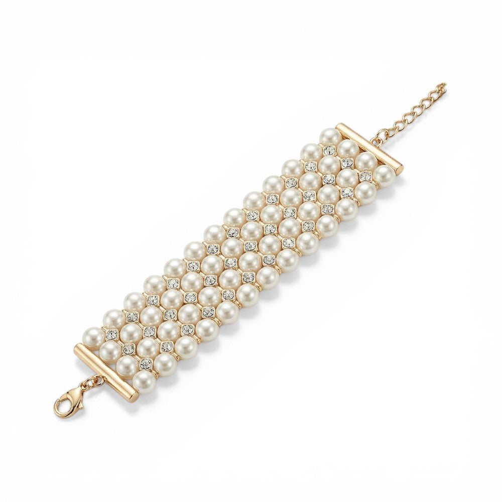 BRACCIALE SEMI RIGIDO CON PERLE E STRASS