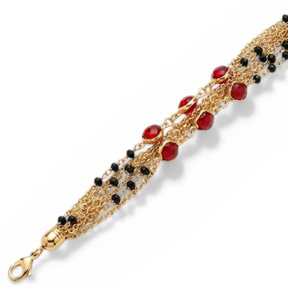 BRACCIALE MULTIFILO CON FIORI CENTRALI E CRISTALLI LATERALI