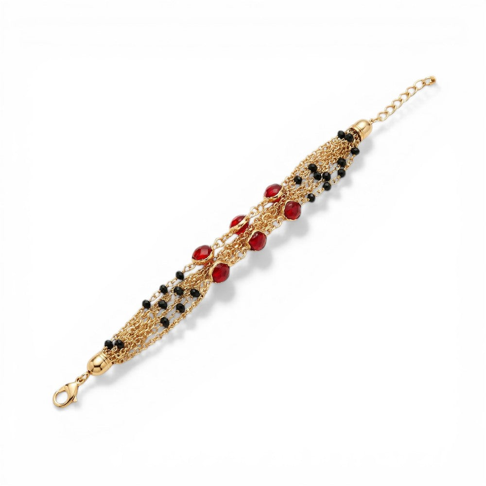 BRACCIALE MULTIFILO CON FIORI CENTRALI E CRISTALLI LATERALI