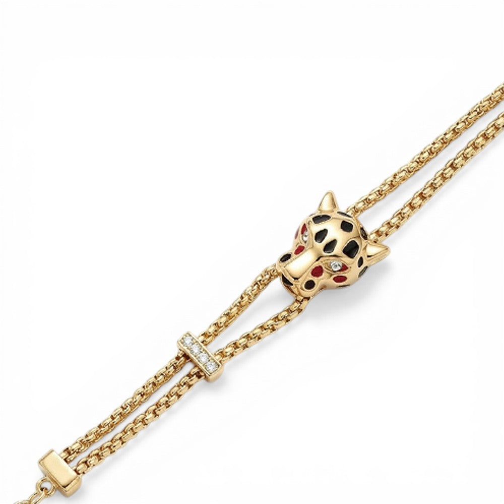 BRACCIALE A DUE FILI CON TESTA DI LEOPARDO CENTRALE