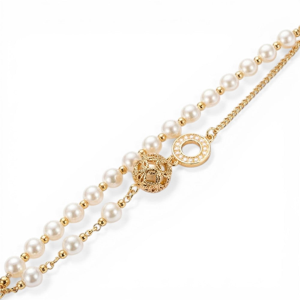 BRACCIALE A DUE FILE CON PERLE CATENA E ELEMENTI LAVORATI