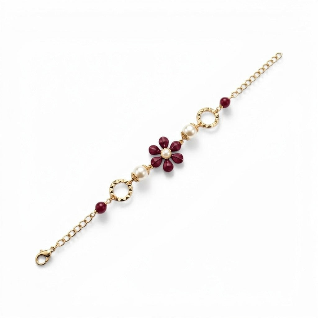 BRACCIALE CON FIORE CENTRALE E ELEMENTI DECORATIVI LATERALI