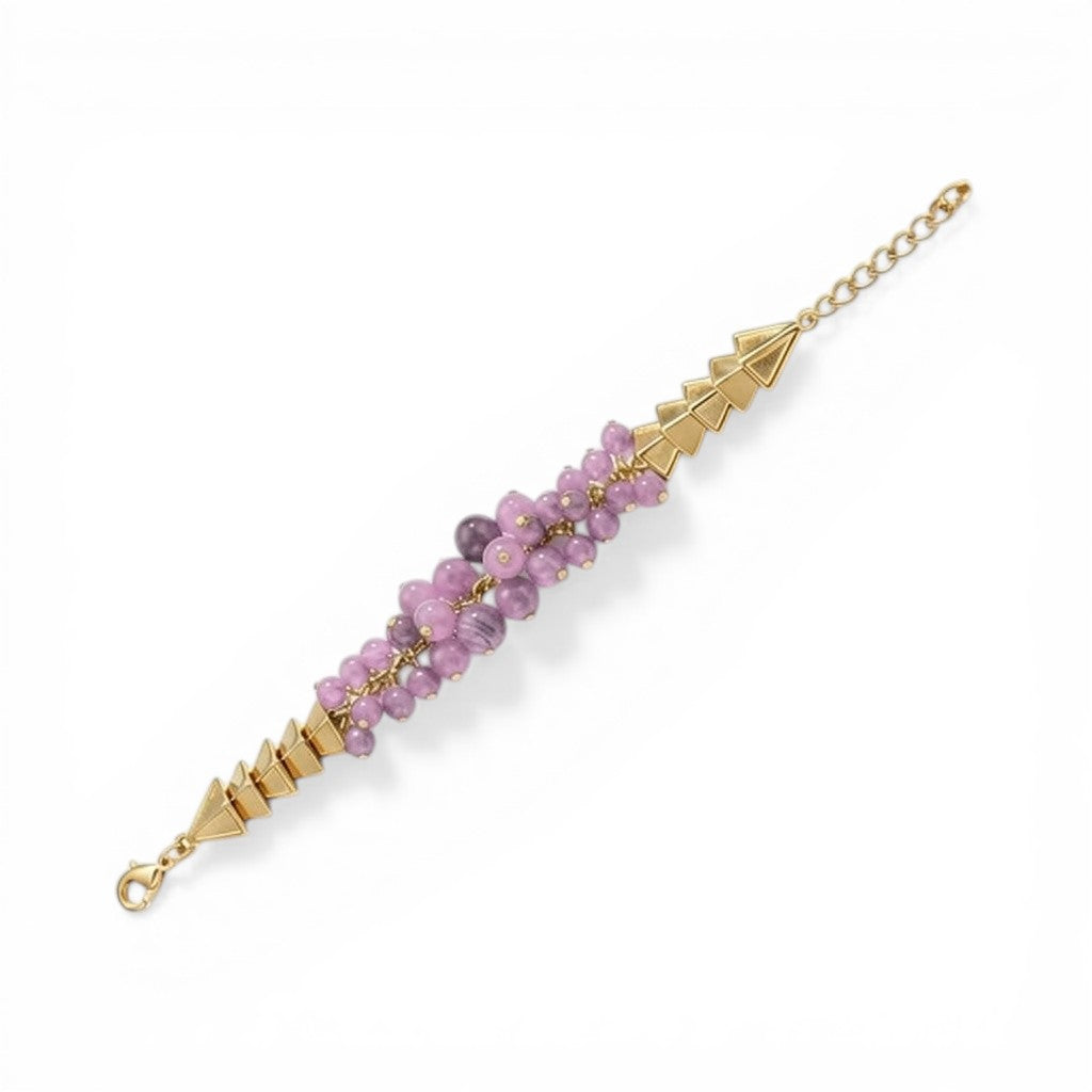 BRACCIALE MULTIFILO CON SFERE COLORATE E TRIANGOLI TRIDIMENSIONALI AI LATI