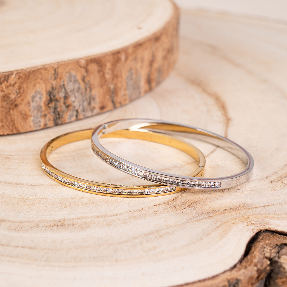 BRACCIALE RIGIDO CON FILA DI STRASS CENTRALE
