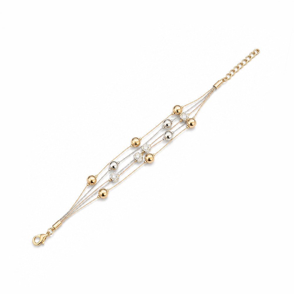 BRACCIALE MORBIDO MULTIFILO CON SFERA E CUBI CON STRASS