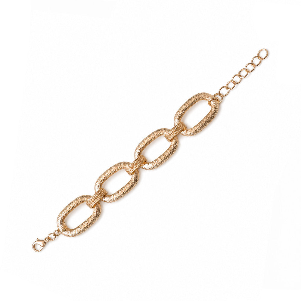 BRACCIALE  MORBIDO A MAGLIA LARGA DECORATA EFFETTO LEGNO