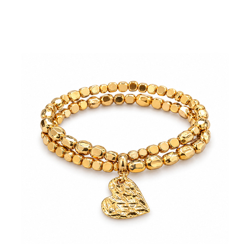 BRACCIALE CON PERLINE QUADRATE ED CON PENDENTE A FORMA DI CUORE
